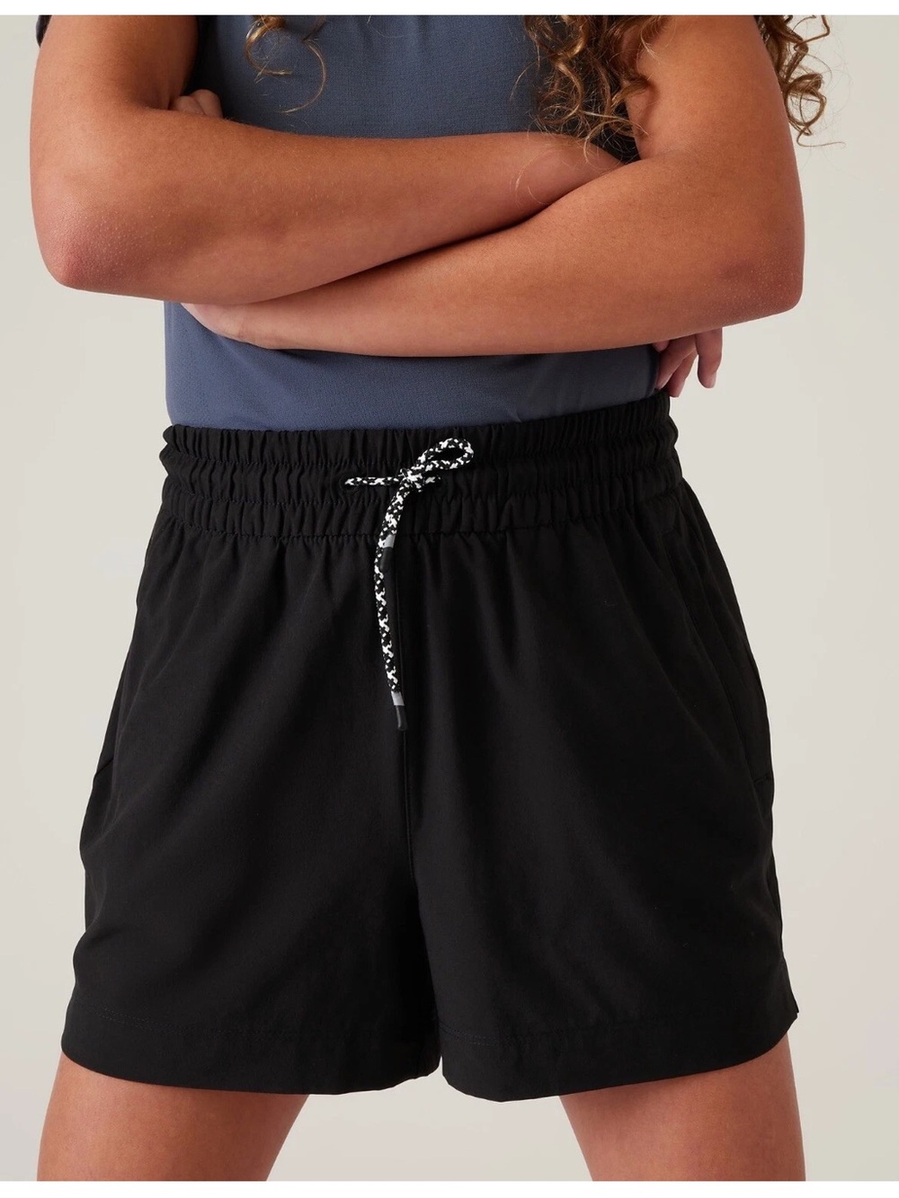 Athleta Girl Play More 3” Black Shorts Size M 8-10 Zip Pockets Adjustable
